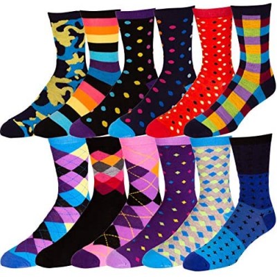 Boy's Pattern Dress Funky Fun Colorful Socks 12 Assorted Patterns Size 3-9