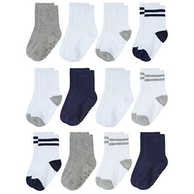 Cooraby 12 Pairs Unisex Toddler Socks Classic Non-Skid Crew Socks  Assorted Colors