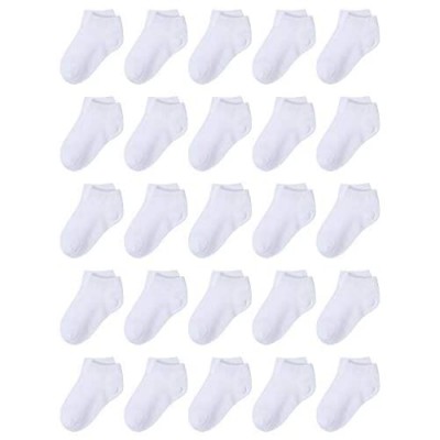 Cooraby 25 Pairs Kids' Low Cut Socks Half Cushion Sport Ankle Athletic Socks