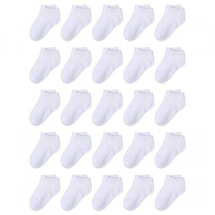Cooraby 25 Pairs Kids' Low Cut Socks Half Cushion Sport Ankle Athletic Socks