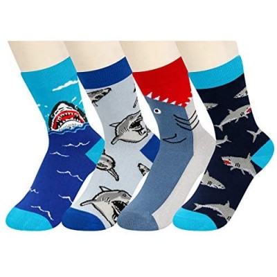 HAPPYPOP Boys Crew Socks Novelty Crazy Shark Animal Space Sports Food Socks for Kids Gift Box…