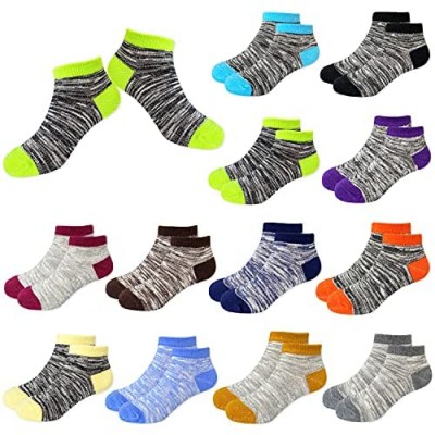 Jamegio Ankle Athletic Socks 12 Pairs Boys Socks Kids Toddler Half Cushion Low Cut socks for Boys Girls Size Age 2-8