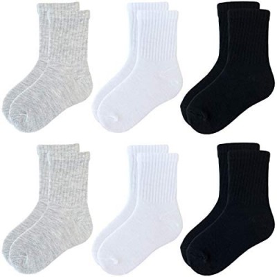 Jamegio Boys' Crew Socks 6/12 Pairs Cotton Athletic Socks for Toddlers Boys Girls