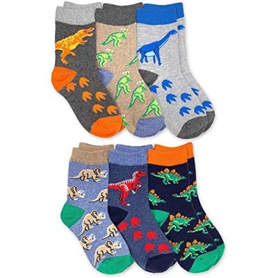 Jefferies Socks boys Dinosaur Pattern Cotton Crew Socks 6 Pack