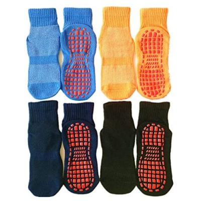 Leeshow 4Pairs Non Slip Trampoline Socks for Kids  Anti Skid Gripy Floor Socks for Exercises  Gym  Yoga and Pilates