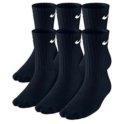 Nike Kids Performance Cotton Cushioned Crew Socks Large (shoe size 5Y-7Y) (Black) Package of 6