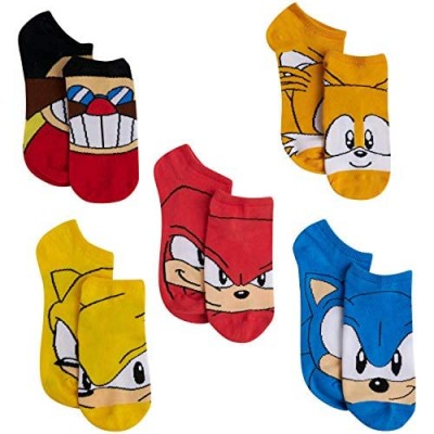 Sonic The Hedgehog Boys No Show Video Game Socks (5 Pack)  Sock Size: 9-11  Sonic Big Faces