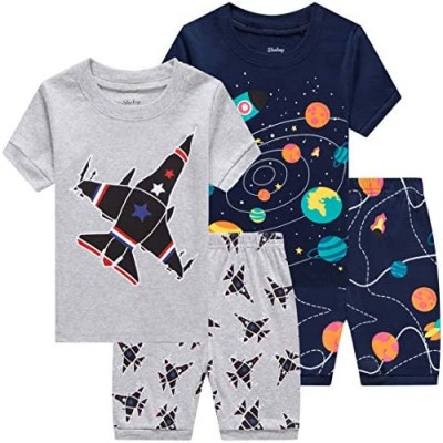Dinosaur Pajamas For Boys Toddler Kids Grow in The Dark T-Rex 4 Pieces Short PJs Set