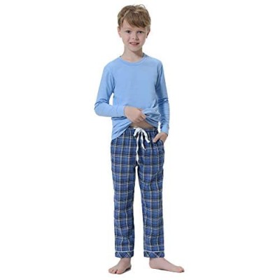 Hawiton Children's Pajamas Set Cute Plaid Sleepwear Soft Long Sleeve Loungewear with Pocket