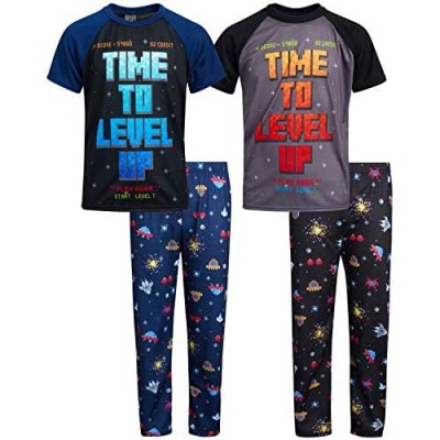 Quad Seven Boys' Pajamas - 4-Piece Short Sleeve Sleep T-Shirt and Sweatpants Sleepwear Set (Big Boy)
