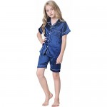 Schbbbta Summer Girls Kids Satin Pajamas Set PJS Button-Down Sleepwear Outfit ，18 Months - 13 Years