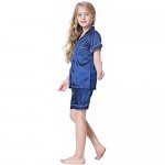 Schbbbta Summer Girls Kids Satin Pajamas Set PJS Button-Down Sleepwear Outfit ，18 Months - 13 Years