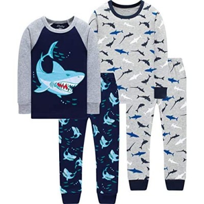 shelry Pajamas for Boys Christmas Kids Dinosaurs Sleepwear Baby Girls Clothes 4 Pieces Pants Set