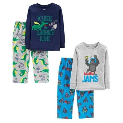 Simple Joys by Carter's Little Kid and Toddler Boys' 4-Piece Pajama Set (Cotton Top & Fleece Bottom)