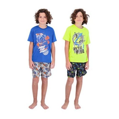Sleep On It Boys Pajamas Shorts Set 4 Piece Pajama T-Shirt and Short Sets Summer Sleepwear for Kids (2 Full Sets)