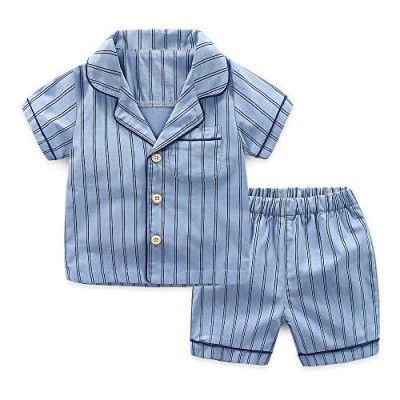 Toddler Boys Striped Short Sleeve Pajama Set Kid Cotton Sleep Shirt and Shorts