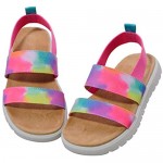 festooning Kids Girls Sandals Open Toe Comfort Princess Flat Sandals with Elastic Strap Memory Foam Summer Shoes