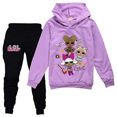 Cute Girls Pullover Sweatshirt Suit Tracksuit Sets Hoodie and Sweatpants Suit for Kids
