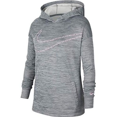 Nike Kids Youth Girl's Therma Graphic Pullover Hoodie Carbon Heather/Light Arctic Pink MD (10-12 Big Kids)