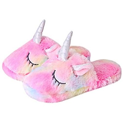 Anddyam Girls Unicorn Slippers Comfy Warm Anti-Slip Kids Winter Lightweight Indoor Cute Home Shoes