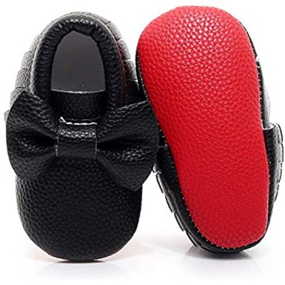 Bebila Double Bow Fringe Baby Moccasins - Soft Sole Baby Shoes Girls Toddler Crib Flats