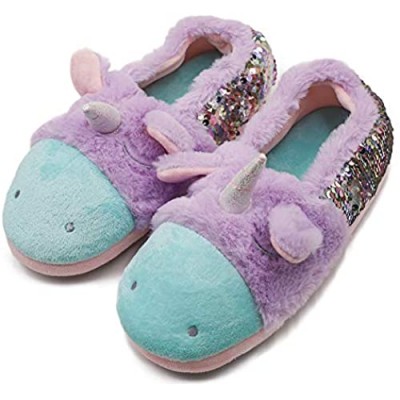 Ewaycom Girls Kids Unicorn Slippers Soft Plush Winter House Shoes Rainbow Slip-on Bootie Slippers
