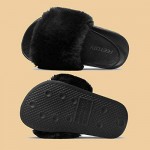 FEETCITY Girls Slippers Faux Fur Slide Toddler Furry Sandals with Elastic Back Strap Open Toe Slipper