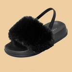 FEETCITY Girls Slippers Faux Fur Slide Toddler Furry Sandals with Elastic Back Strap Open Toe Slipper