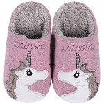 Girl's Cute Unicorn House Slippers Memory Foam Indoor Slippers Comfy Fuzzy Knitted Slip On Cotton Slippers with Anti-Slip Rubber Sole