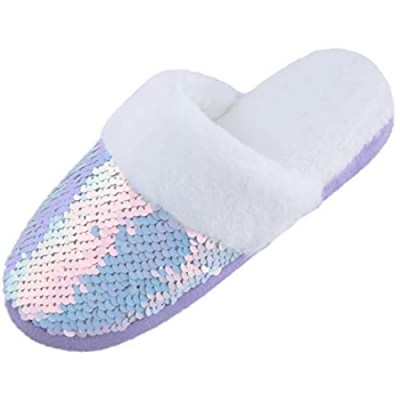 Harebell Little Kids Girls Slippers with Sequins Cozy Memory Foam House Slippers Non-Slip Bedroom Shoes