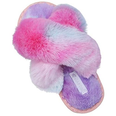 JIASUQI Kids Boys Girls Cross Open Toe Fuzzy Fluffy House Slippers Cozy Memory Foam Plush Furry Slides Slippers