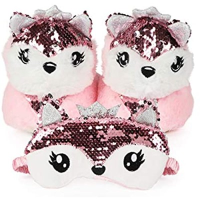 Kids Cute Pink Fox Critter 3D Slippers with Matching Eyemask