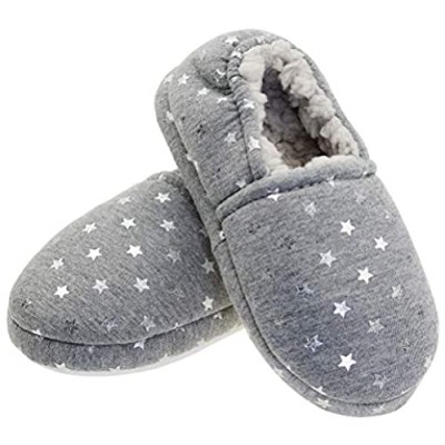 LA PLAGE Girls Soft House Slippers Fur Lining Memory Foam Non-Slip Rubber Sole Cute Bedroom Shoes with Beautiful Star