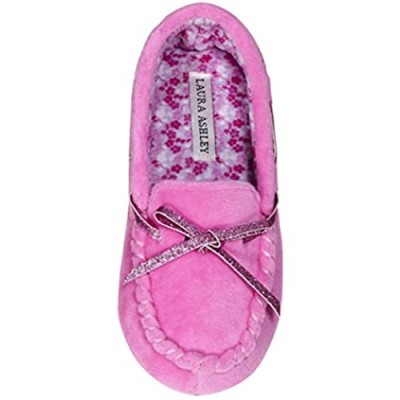 Laura Ashley Fleece Girls Slippers  Floral Pink Girls Moccasin Slippers for Kids