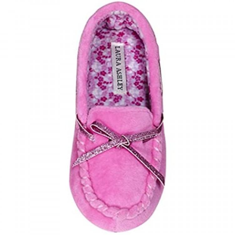 Laura Ashley Fleece Girls Slippers Floral Pink Girls Moccasin Slippers for Kids