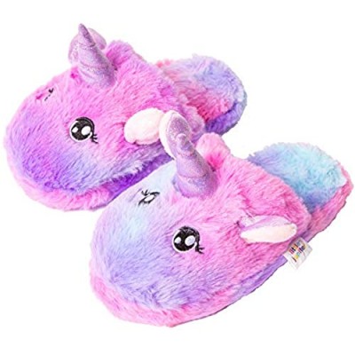 Little Jupiter Unicorn Slippers for Girls - Tie Dye Rainbow Plush with Purple  Pink  & Blue - Indoor Kids House Slippers - Toddlers & Little Kid Sizes - No Slip Sole with Cute Ears & Eyes