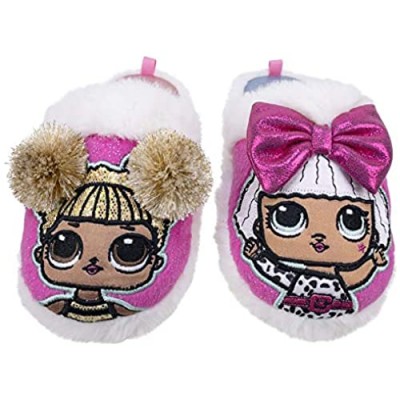 L.O.L. Surprise! Girls Slipper  Easy Slip-on Plush Scuff  Queen Bee and Rocker  Little Kid/Big Kid Size 9 to 1