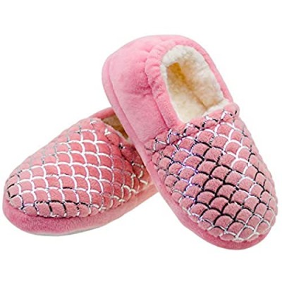 LULEX Girls Slippers Fuzzy Warm House Shoes Pink Anti-Slip Little Kids Bedroom Slippers for Girls