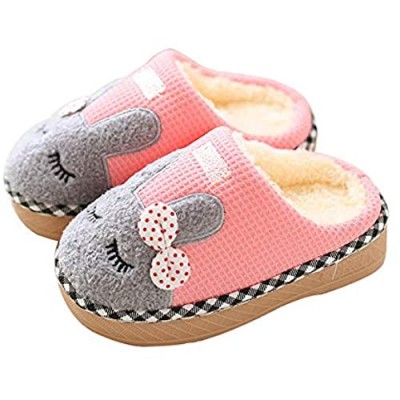 Maybolury Boys Girls Home Slippers Kids Cute Fur Lined Warm House Slippers Winter Indoor Shoes