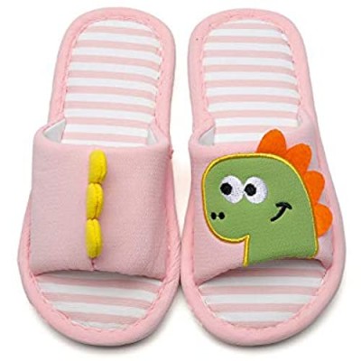 MEMON Toddler House Slippers Dinosaur Shoes For Boys Open Toe Cotton Linen Comfort Slip on Indoor Home Slippers for Girls and Boys