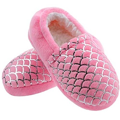 MIXIN Kids Slippers for Girls Boys Anti-Slip Memory Foam Slippers with Hard Rubber Sole Glitter House Shoes for Bedroom Indoor Outdoor (Toddler/Little/Big Kid)