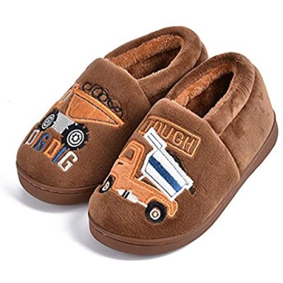 SITAILE Boys Girls Toddler House Slippers Kids Fur Lined Warm Slip On Home Slippers Cute Winter Nonslip Indoor Slippers