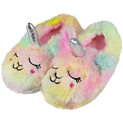 Tirzrro Girls/Kids Cute Unicorn Slippers with Warm Plush Fleece House Slip-on Shoes