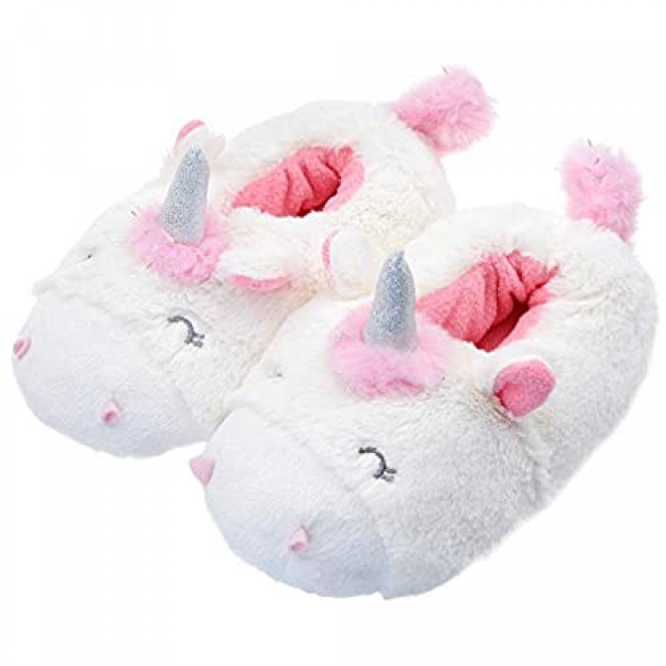 VLLY Girls Kids Cute Unicorn Slippers with Warm Plush Fleece House Slip-on Shoes