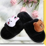 Yinbwol Boys Girls Fuzzy House Slippers Cute Comfy Faux Fur Slip On Fluffy Plush Open Toe Home Bedroom Shoes for Kids Indoor Outdoor
