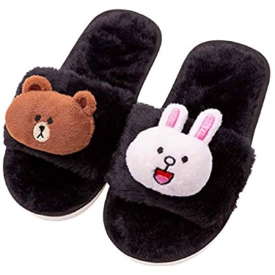 Yinbwol Boys Girls Fuzzy House Slippers Cute Comfy Faux Fur Slip On Fluffy Plush Open Toe Home Bedroom Shoes for Kids Indoor Outdoor