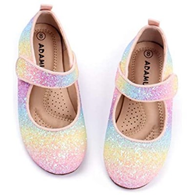 ADAMUMU Flower Girls Dress Shoes Toddler Ballerina Flats Mary Jane Slip on Shoes in Wedding Party Holiday Wearing