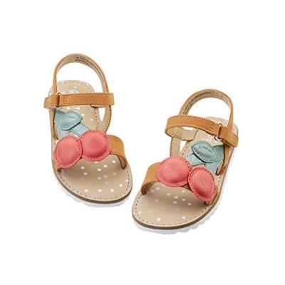 FLYFUPPY Girls Sandals Open Toe Flat Sandal Cute Cherry Style with Ankle Strap Hook and Loop Summer Shoes for Toddler Girls