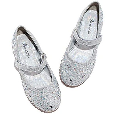 Furdeour Girls Glitter Flats Adorable Dress Shoes Princess Wedding Party Flower Rhinestone Shoes for Kids Toddler