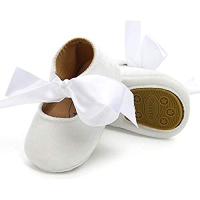 KIDSUN Infant Baby Girls Mary Jane Shoes Soft Sole Ballet Slippers with Bow Princess Dress Wedding Shoes Newborn Crib Shoes First Walkers Shoes